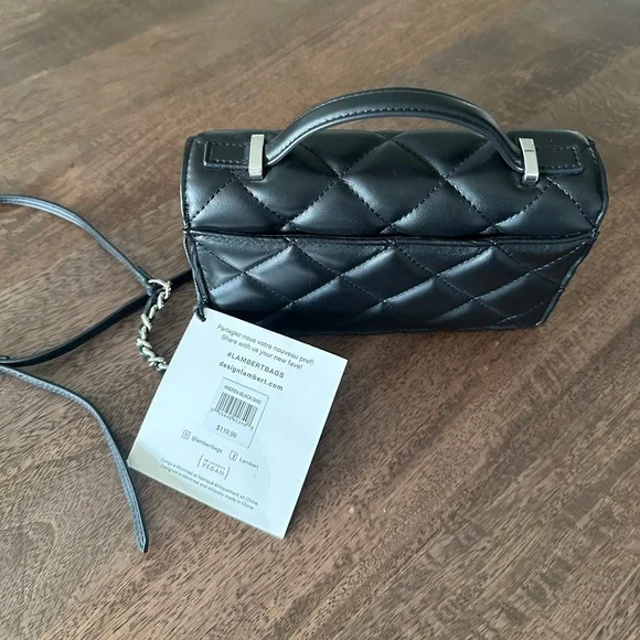Lambert Andrea Black Vegan Leather Quilted Women's Bag - Picture 4 of 7